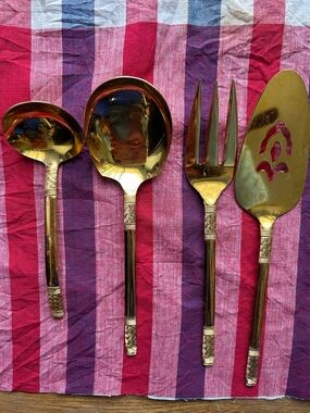 Oxford Hall 24K Gold electroplated 4 piece hostess set. New. Vintage